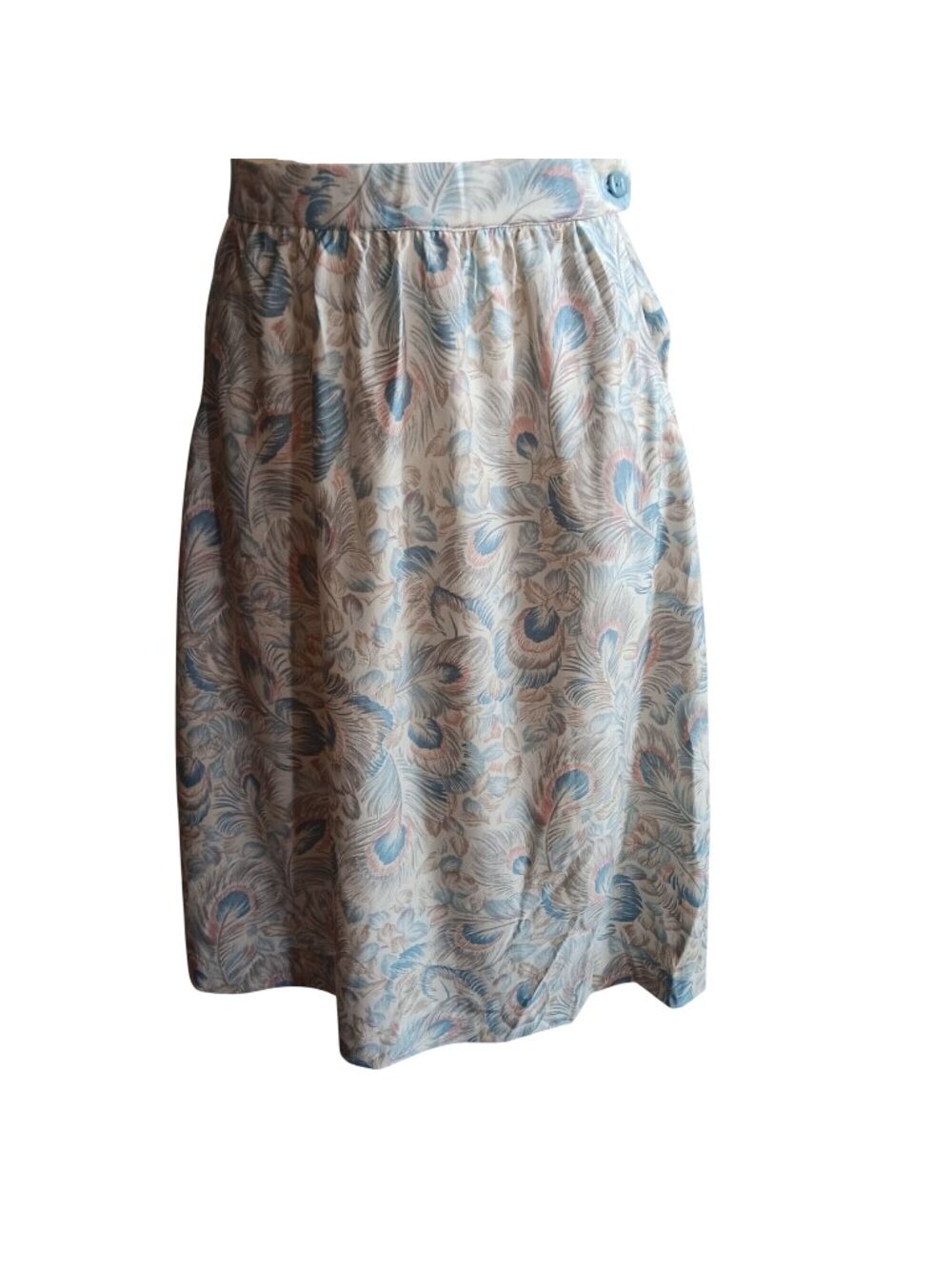 27W 27" True Vintage Skirt Peacock Feather Print 1OF1 -Length Pockets 1970's